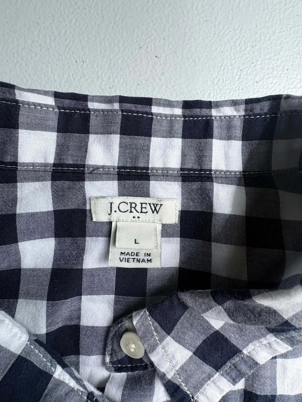 J. Crew Navy and White Gingham Button-Down Shirt